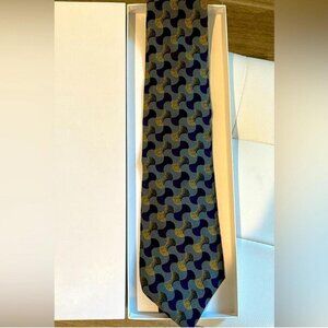 Burberry London Vintage Men's Tie All Silk Classic Nova Check Navy Blue Designer